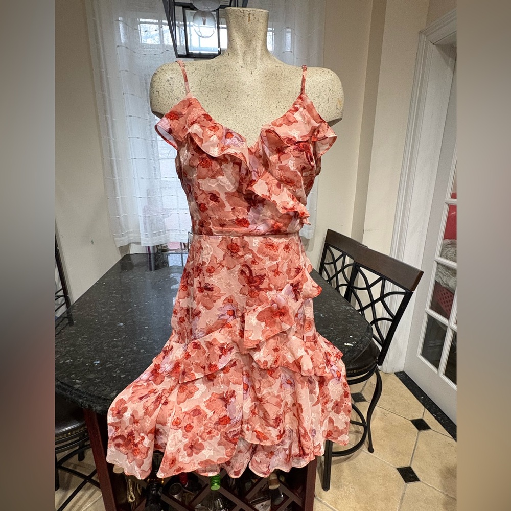 LUSH BLUSH RUST NEW WITH TAG LARGE Floral Ruffle High-Low Dress - Picture 2 of 9